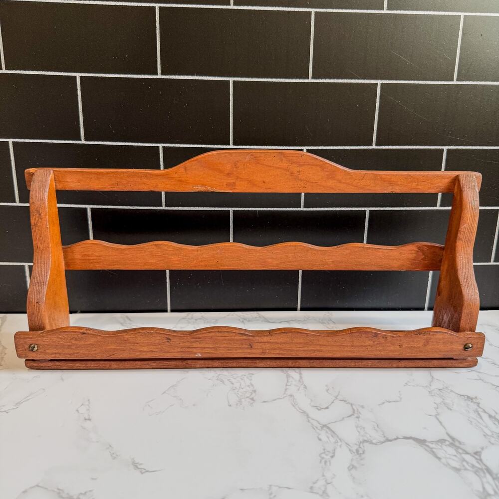 VTG Wood Spice Rack Scalloped Wall Shelf 14x6 Kitchen Unit